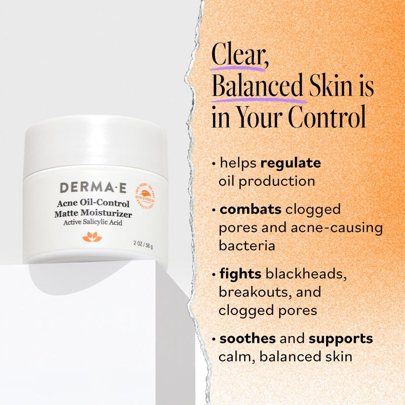 derma-e DERMA E Acne Oil Control Face Moisturizer, 2 Oz, Matte Moisturizer with Salicylic Acid, Tea Tree Oil & Aloe Vera, Face Cream Rebalances Sebum Production & Prevents Blemishes, Redness & Breakouts 2 Oz - Image 2