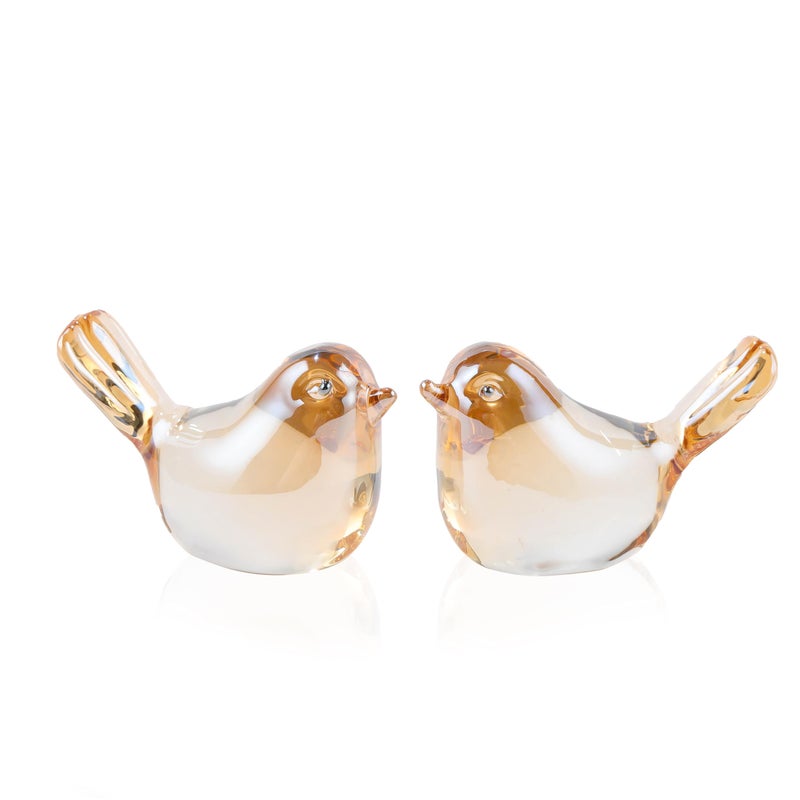 Qianwei 2PCS Crystal Bird Figurine Collectible - Handmade Blown Glass Birds Animals Figurines Crystal Office Desk Table Home Decor Paperweight (2pcs Champagne) - Image 1