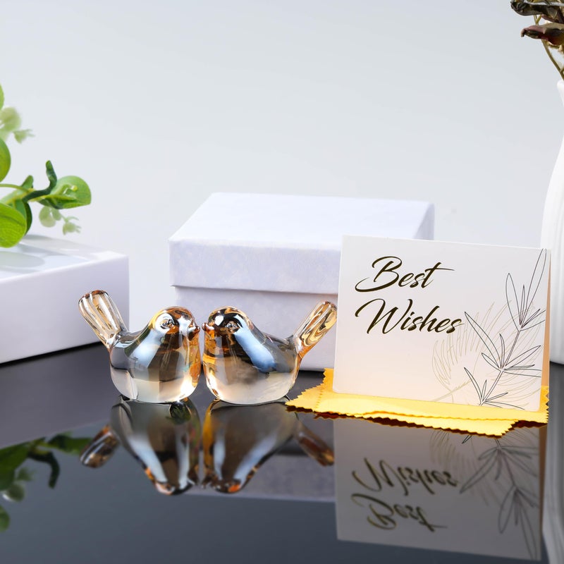 Qianwei 2PCS Crystal Bird Figurine Collectible - Handmade Blown Glass Birds Animals Figurines Crystal Office Desk Table Home Decor Paperweight (2pcs Champagne) - Image 2