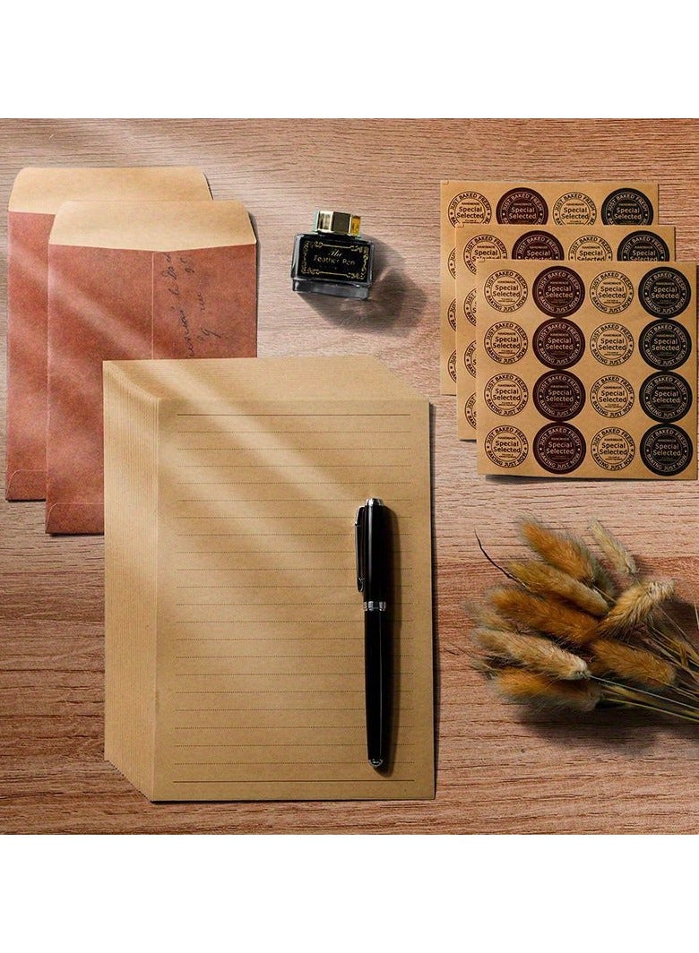 10pcs Elegant Vintage Kraft Paper Envelopes, 17.7 x 10.7 cm - Self-Sealing, Durable Stationery with Classic Design for Wedding & Party Invitations, Includes Matching Letter Pads, Gift Card Envelopes - Image 3