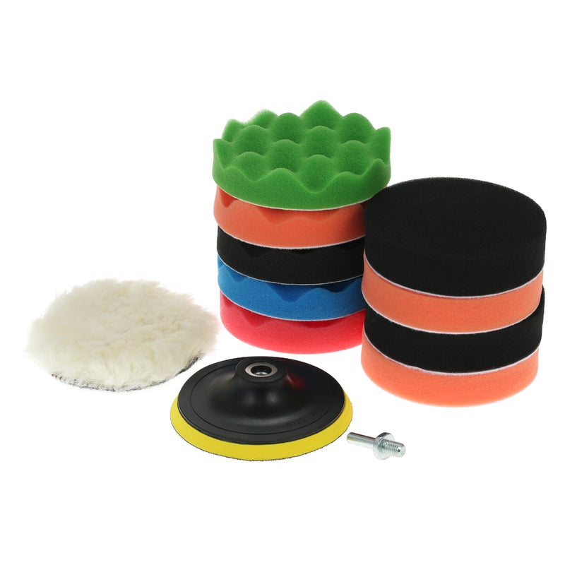 11PCS Brand New 3" 80mm/4" 100mm/5" 125mm/6" 150mm/7" 180mm Car Polishing Pads Waxing Buffing Pad Sponge Kit Set for Car Polisher   Buffer Waxer Sander Polishing Waxing Sealing Glaze Including 9 Polishing Pads + 1 Woolen Buffer + 1 Adhesive Backer Pad with Shank - Image 3