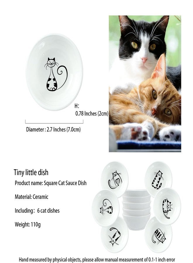 BigNoseDeer Super Cute Cat Ceramic Sauce Dish,Mini Side Seasoning Dish,Condiment Dishes,Sushi Soy Dipping Bowl,Snack Serving Dishes,Meow Porcelain Small Saucer Set(Set of 6) - Image 3