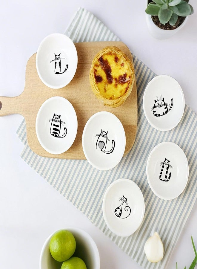 BigNoseDeer Super Cute Cat Ceramic Sauce Dish,Mini Side Seasoning Dish,Condiment Dishes,Sushi Soy Dipping Bowl,Snack Serving Dishes,Meow Porcelain Small Saucer Set(Set of 6) - Image 4