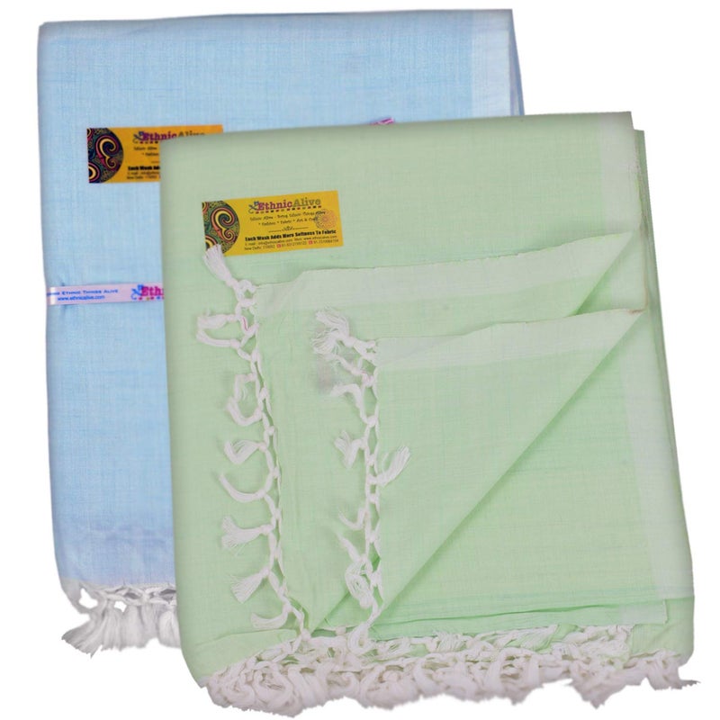 EthnicAlive NIC Bhagalpuri Handloom Organic Blue and Green Combo Pack Silk Chadar - Image 1