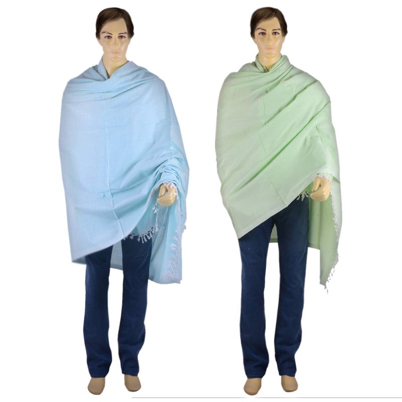 EthnicAlive NIC Bhagalpuri Handloom Organic Blue and Green Combo Pack Silk Chadar - Image 2