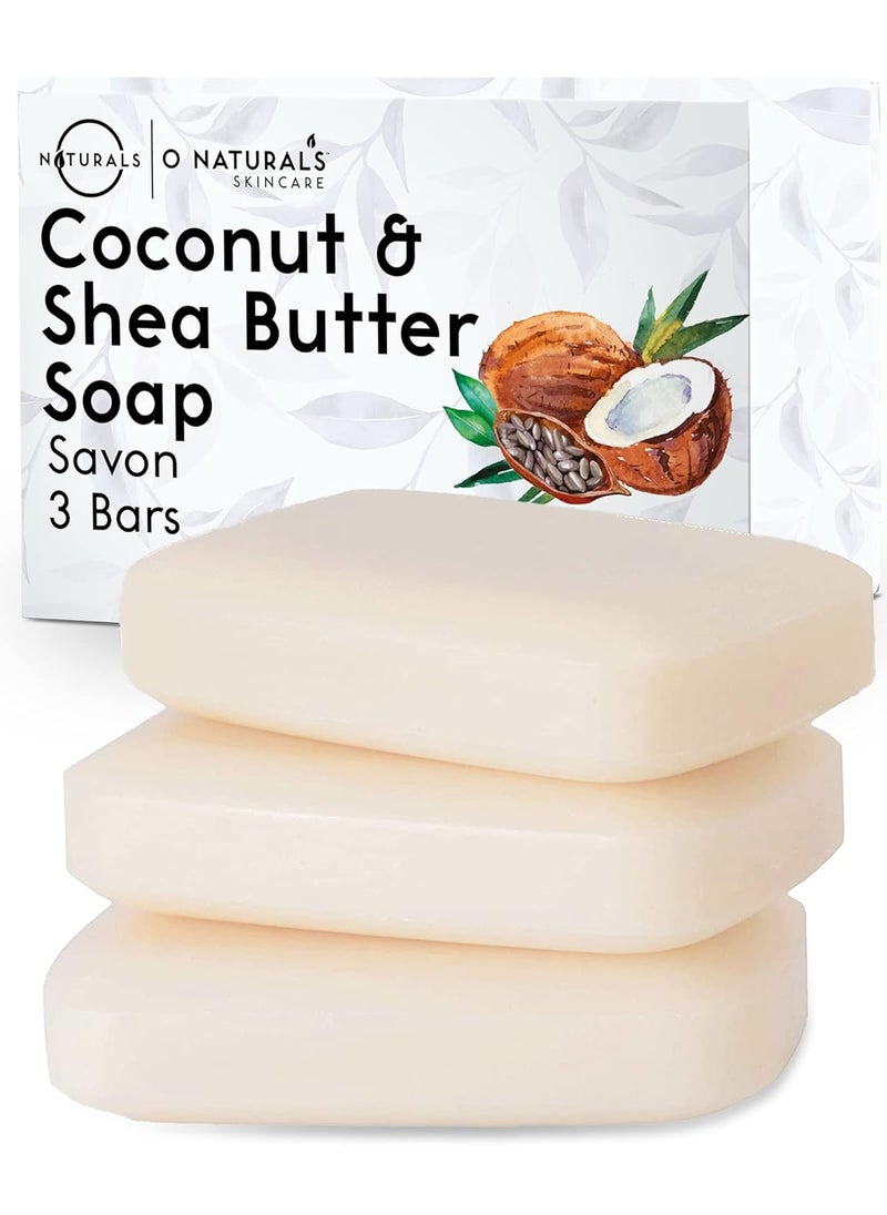 O Naturals O NATURALS 3Pack Organic Coconut  Shea Butter Soap Bar 4oz each Set  100 Vegan Cold Process Bar Soap Scented Premium Essential Handmade Soap  Natural Soap for Men Women Face Body 