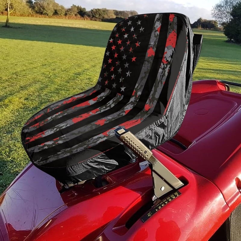 Mintulipy American Flag Lawn Mower Cushion Cover Riding Lawn Mower Seat Cover High Back Seat fits Tractor Without Armrest for Craftsman Cub CadetGray - Image 2