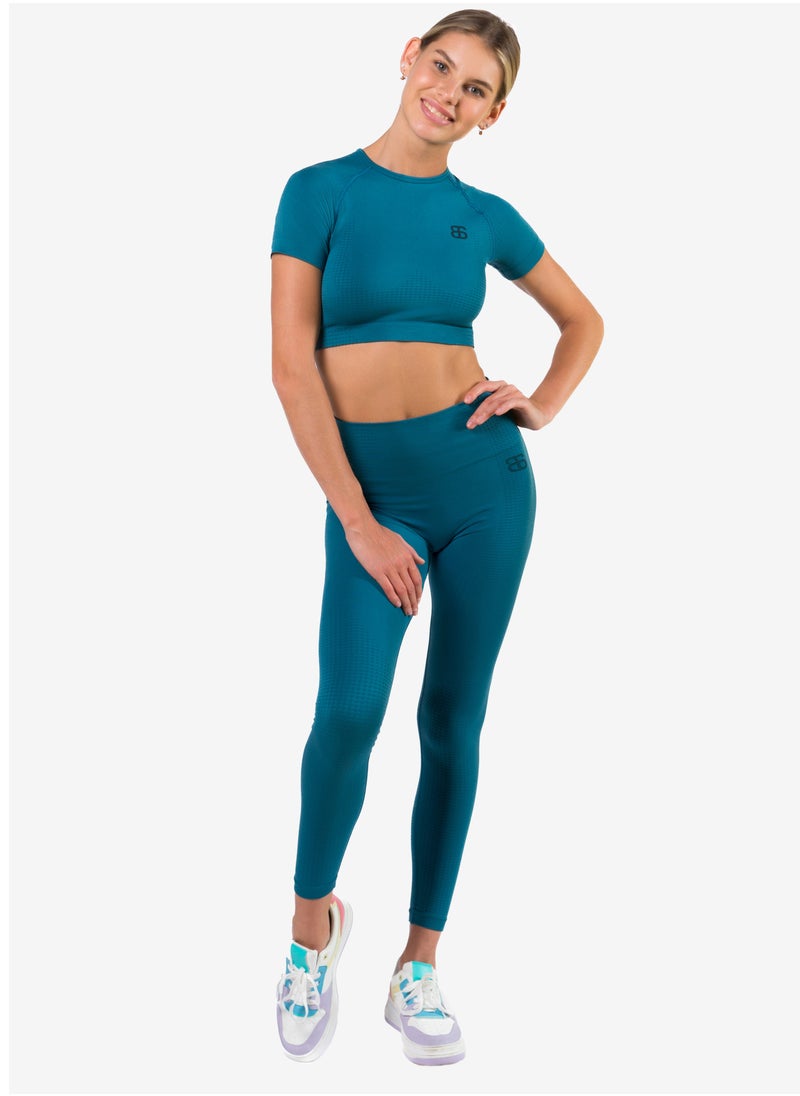 Bernessi Nylon Short Sleeve Cropped T Shirt  for Women Casual Summer Round Neck Top for Yoga Running Exercise Turquoise Blue Color  - Image 4
