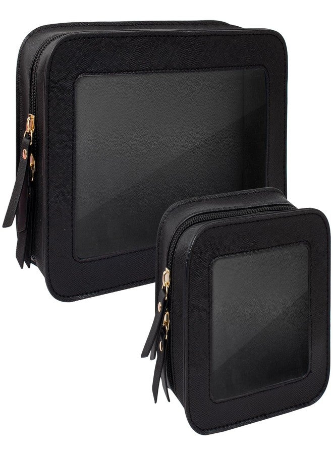 LETGO Clear Makeup Bag Set for Women Portable Clear Makeup Bag Cute Waterproof Travel Cosmetic Bag Travel Essentials Car Accessories for Women Men(Black, Standard + Mini) - Image 1