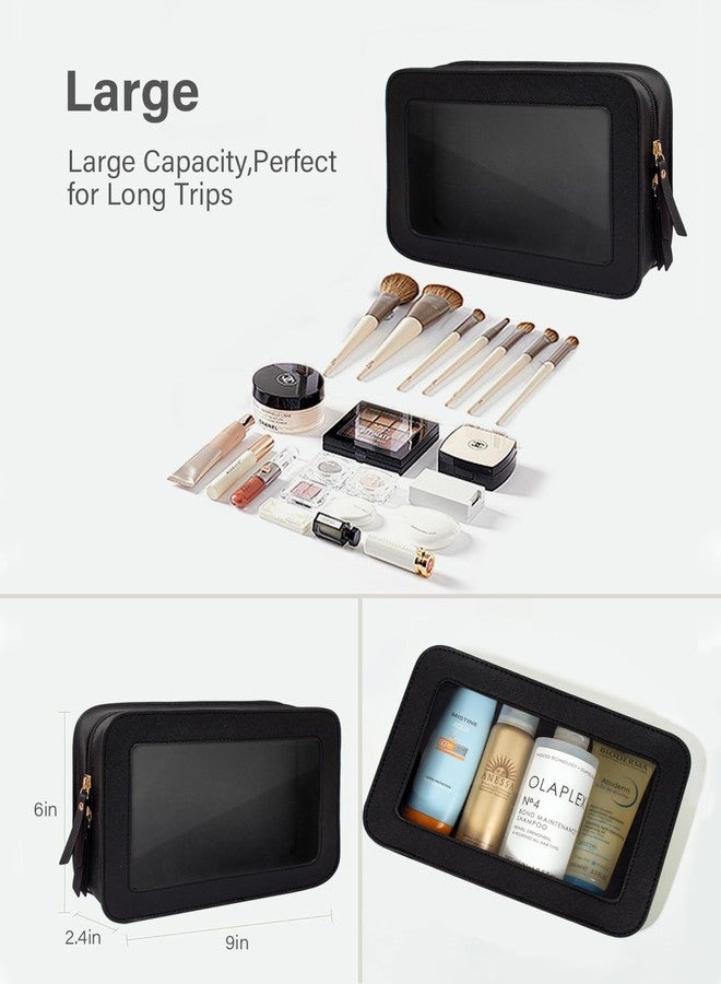 LETGO Clear Makeup Bag Set for Women Portable Clear Makeup Bag Cute Waterproof Travel Cosmetic Bag Travel Essentials Car Accessories for Women Men(Black, Standard + Mini) - Image 3