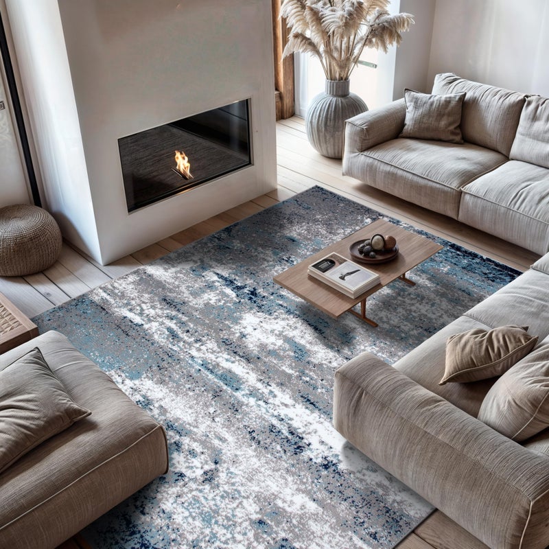 Rugshop Modern Distressed Blue Abstract Area Rug Bohemian Inspired Watercolor for Living Room, Dining Room and Office 7'10" x 10' - Image 3