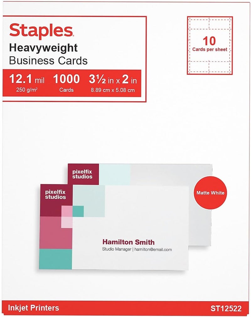 Staples 610387 Inkjet Business Cards 2Inch X 3 12Inch Matte White 1000Cards - Image 1