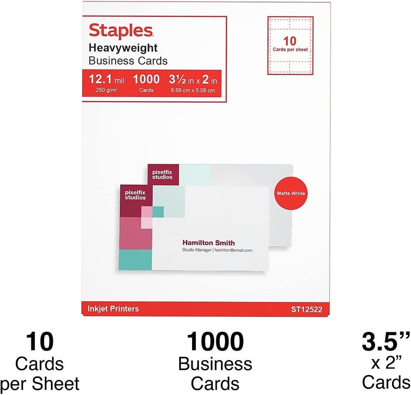 Staples 610387 Inkjet Business Cards 2Inch X 3 12Inch Matte White 1000Cards - Image 2