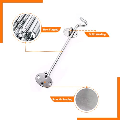 Mgoodoo 2 Pack 10 Inch Hook and Eye Latch, Heavy Duty Stainless Steel Barn Door Lock Gate Cabin Hook with 8 Mounting Screws for Sliding Door, Gate, Cabinet, Window, Shed (Silver) - Image 2