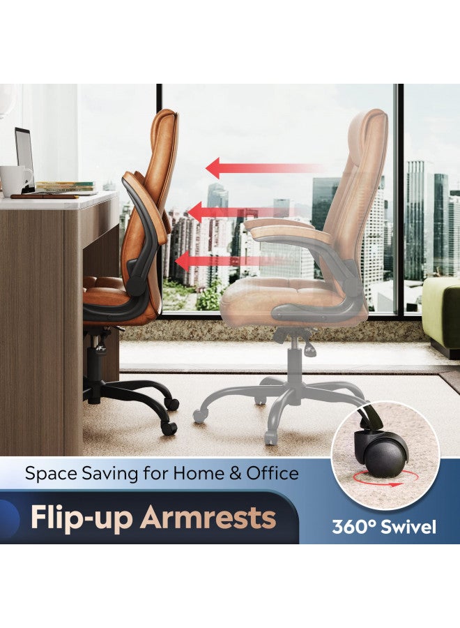 DEVAISE Computer Office Chair, High Back Ergonomic Desk Chair with Adjustable Flip-up Armrests, Lumbar Support and Thick Headrest, Executive Suede Fabric Swivel Task Chair, Brown - Image 5