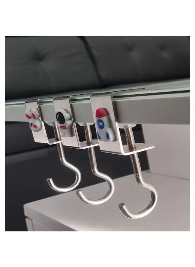 3 قطع مجموعة خطافات حافة مكتب قابلة للتعديل بدون حفر حوامل متينة للملابس والحقائب من المعدن مع زخارف حيوانات لطيفة - Image 2