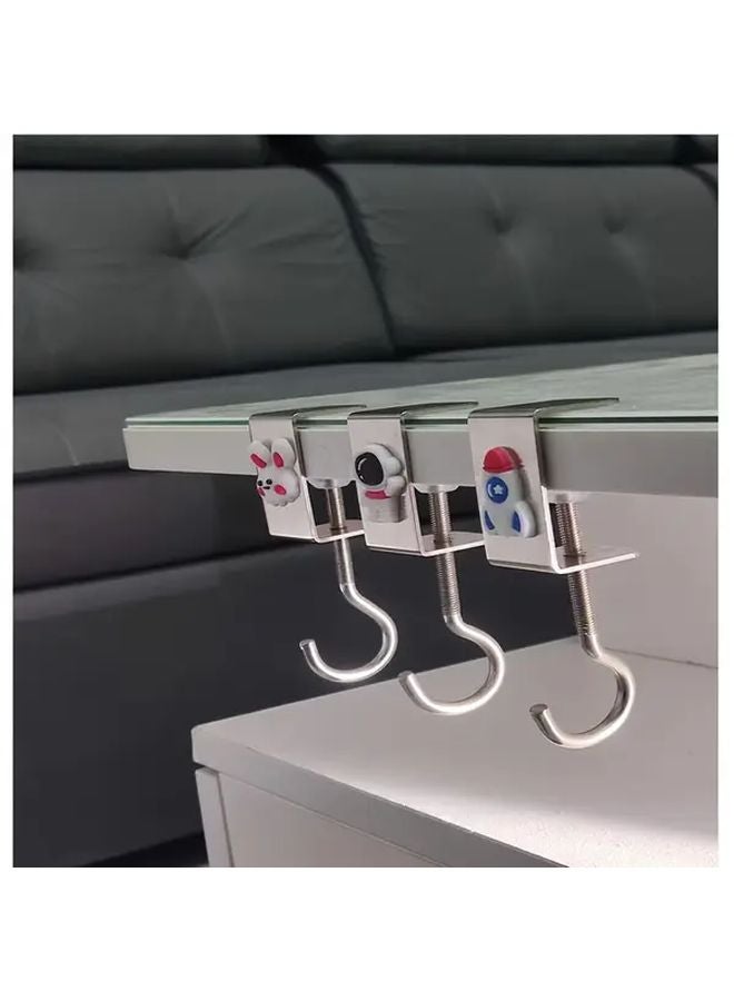 3 قطع مجموعة خطافات حافة مكتب قابلة للتعديل بدون حفر حوامل متينة للملابس والحقائب من المعدن مع زخارف حيوانات لطيفة - Image 3