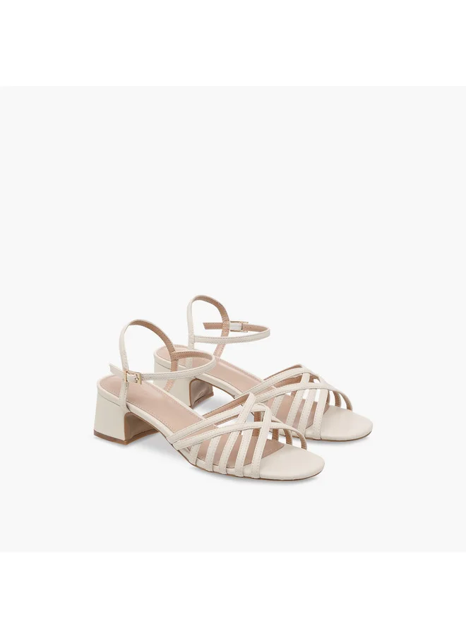 سيليست Women Cross-Strap Sandals with Pin Buckle Closure and Block Heels
