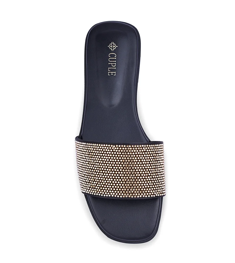 Cuple Womens rhinestone flat sandals