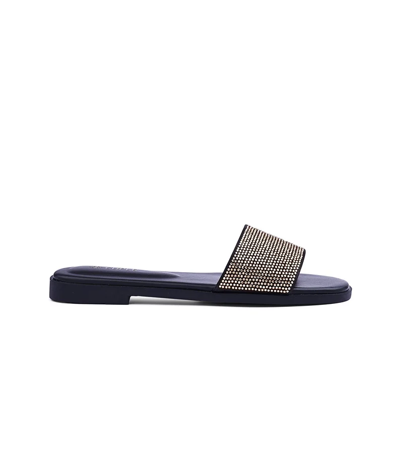 كابلي صنادل نسائية مسطحة مرصعة بالكريستال