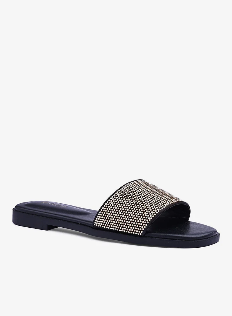 كابلي صنادل نسائية مسطحة مرصعة بالكريستال