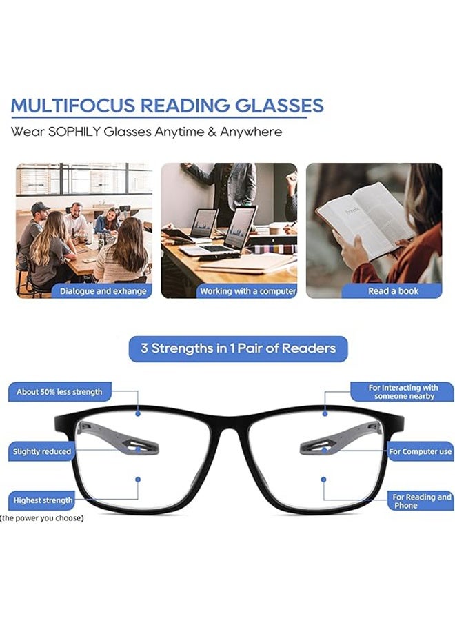 JS Progressive Multifocus Reading Glasses Flexible Lightweight TR90 Frame Blue Light Blocking Computer Readers for Women and Men - Image 4