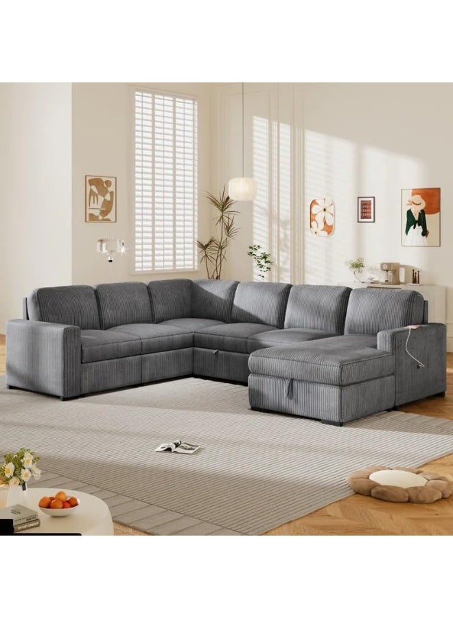 Comfynest أريكة زاوية قابلة للتحويل بحجم كبير على شكل U مع تشيس للتخزين - أريكة مودولار مع سرير قابل للسحب (رمادي، تشيس يسار) - Image 1