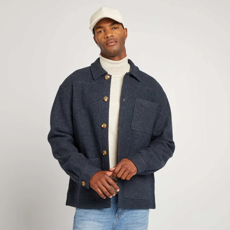 Bouclé Knit Fabric Overshirt Grey