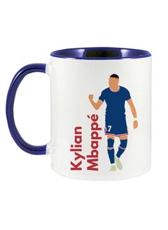Kylian Mbappe Football Player Design Coffee Mug Printed On Both Sides Printed Coffee Mug 11Oz Dark Blue Handle