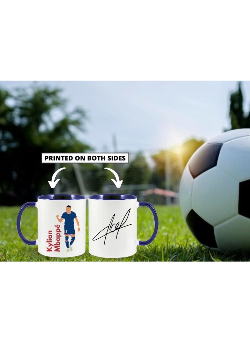 MEC - Kylian Mbappe Football Player Design Coffee Mug Printed On Both Sides Printed Coffee Mug 11Oz Dark Blue Handle - Image 1