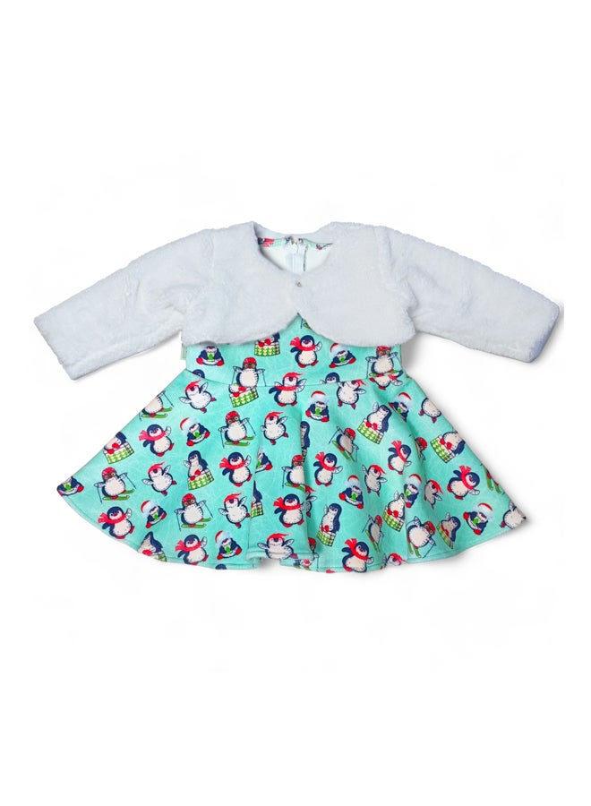 BabyShoora Baby girls dress + short fur jacket set  - Image 1