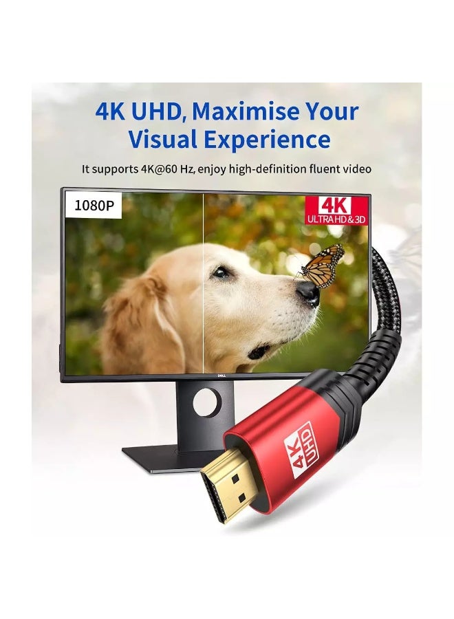 جيسوس كابل HDMI 2.0 بدقة 4K بطول 2 متر - كابل HDMI مضفر عالي السرعة بسرعة 18 جيجابت في الثانية يدعم دقة 4K بمعدل 60 هرتز، وتقنية HDR، وتقنية ARC، ومنفذ إيثرنت لأجهزة PS5 وPS4 والتلفزيونات الذكية وأجهزة الكمبيوتر والشاشات (أحمر) - Image 5