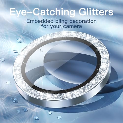 JETech Camera Lens Protector for iPhone 15 6.1-Inch and iPhone 15 Plus 6.7-Inch, Bling Glitter Individual 9H Tempered Glass Metal Ring Cover, HD Clear, 1 Set (Blue) - Image 3