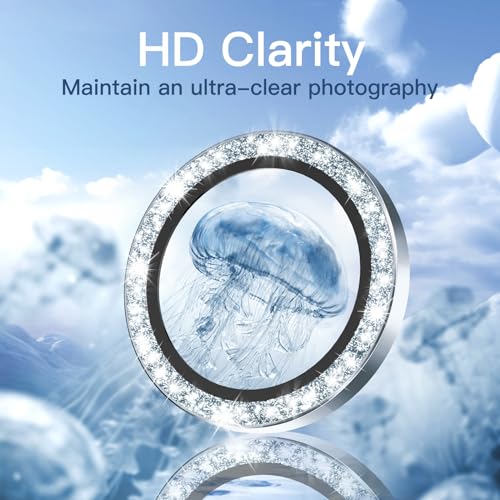 JETech Camera Lens Protector for iPhone 15 6.1-Inch and iPhone 15 Plus 6.7-Inch, Bling Glitter Individual 9H Tempered Glass Metal Ring Cover, HD Clear, 1 Set (Blue) - Image 4