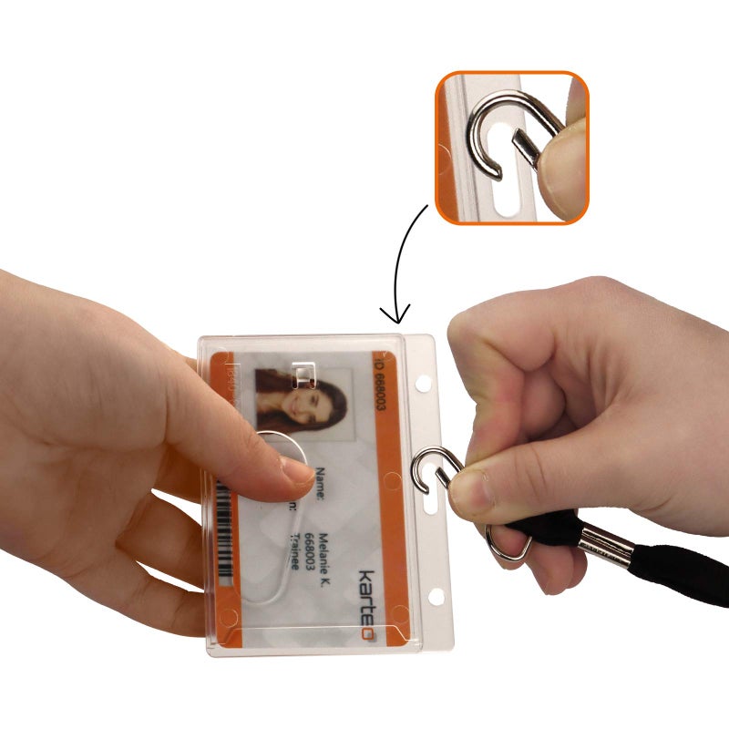 Karteo Card Holder with Oblong Hole Clear Horizontal Hard Plastic ID Card Holders & Badge Sleeves - Image 5