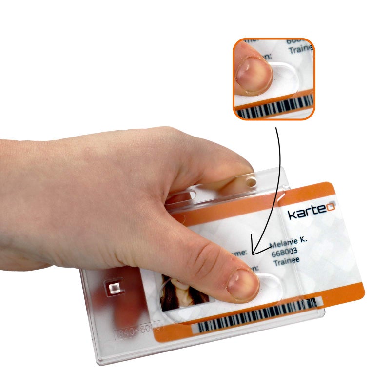 Karteo Card Holder with Oblong Hole Clear Horizontal Hard Plastic ID Card Holders & Badge Sleeves - Image 4