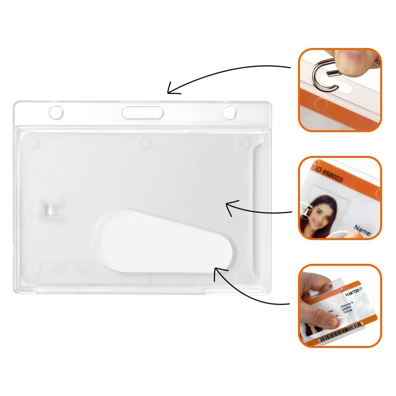 Karteo Card Holder with Oblong Hole Clear Horizontal Hard Plastic ID Card Holders & Badge Sleeves - Image 3