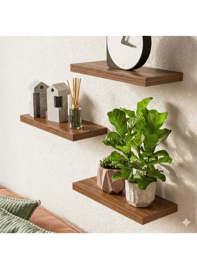 Wall Mounted Shelf for Bathroom, Bedroom, Living Room, Kitchen Small Hanging Bookshelf Storage Room Decor 10kg Capacity 60cm*20cm Matte Wood - Set Includes Its Mounting Screws- - Image 1