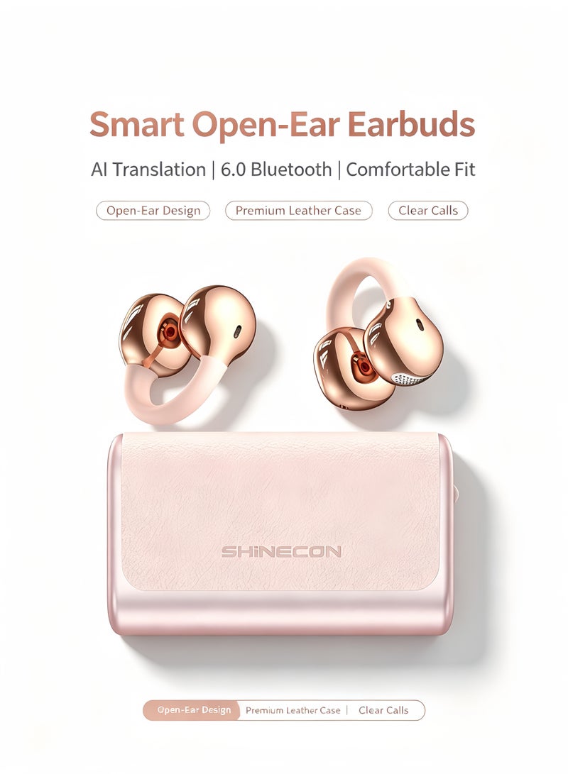 Shinecon Bluetooth Earphones with AI Intelligent Translation for Sports, Rose Gold - Image 1