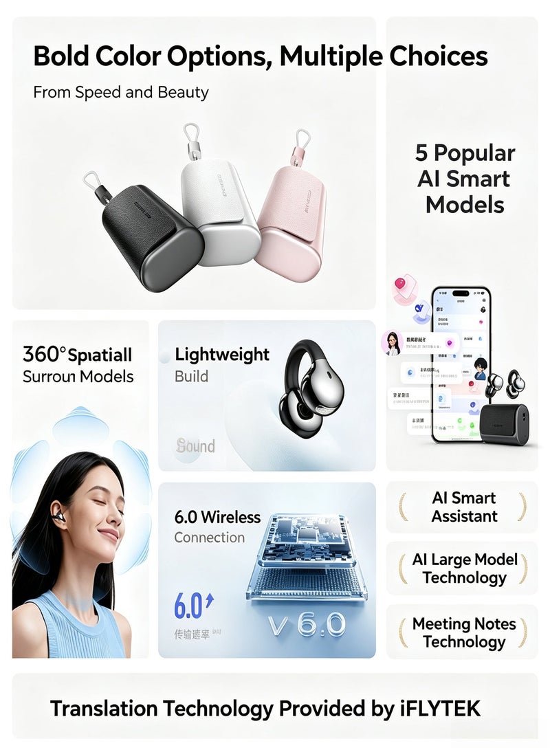 Shinecon Bluetooth Earphones with AI Intelligent Translation for Sports, Rose Gold - Image 2