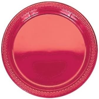 Amscan Vibrant Round Apple Red Plastic Plates  7 Pack of 20  Premium Quality Design Ideal for Any Event or Party - Image 2