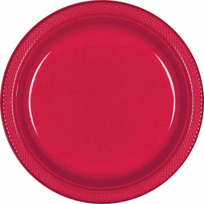 Amscan Vibrant Round Apple Red Plastic Plates  7 Pack of 20  Premium Quality Design Ideal for Any Event or Party - Image 1