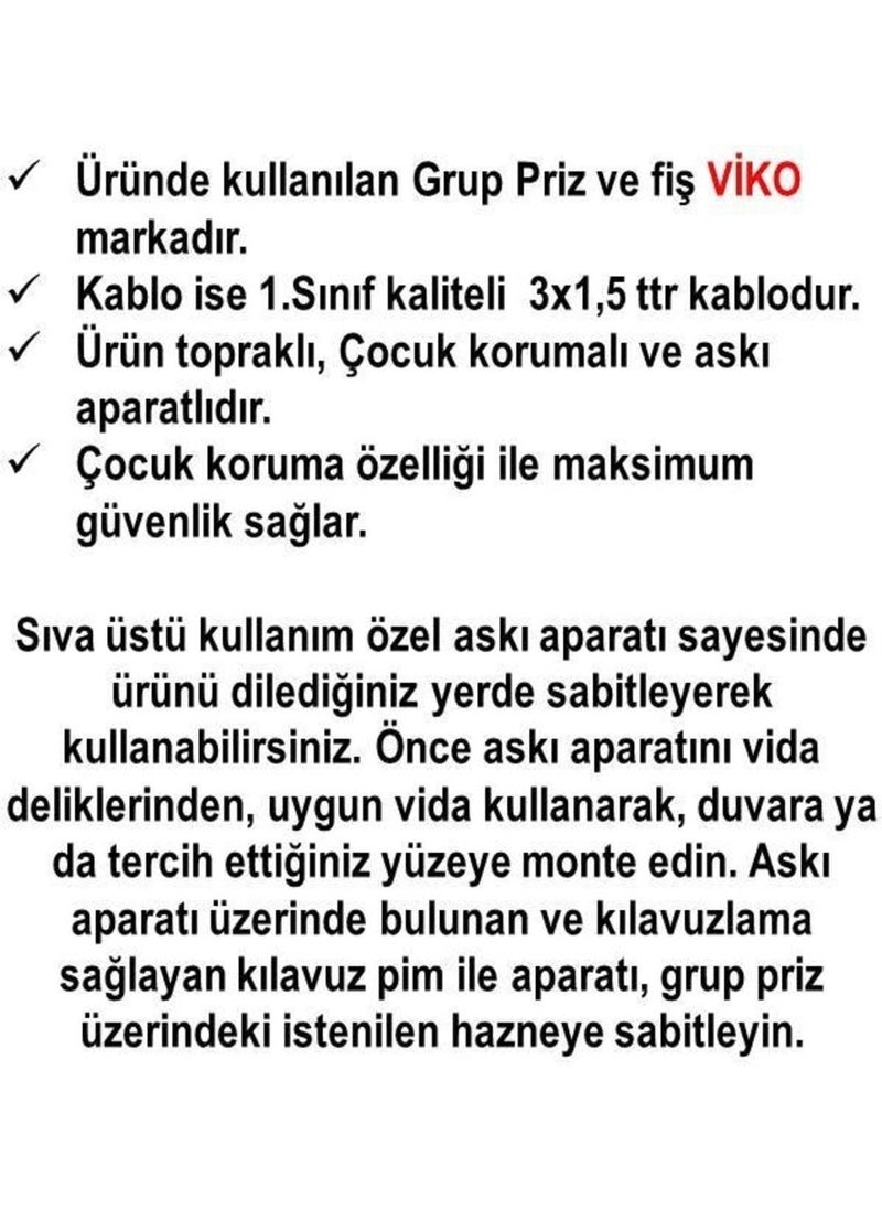 Viko - Economic White Group of 6 Socket Grounded Child Protected 10 Meter Cable (Flat Plug) - Image 1