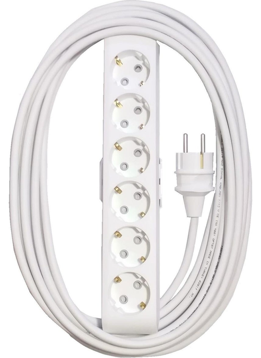 Viko - Economic White Group of 6 Socket Grounded Child Protected 10 Meter Cable (Flat Plug) - Image 1