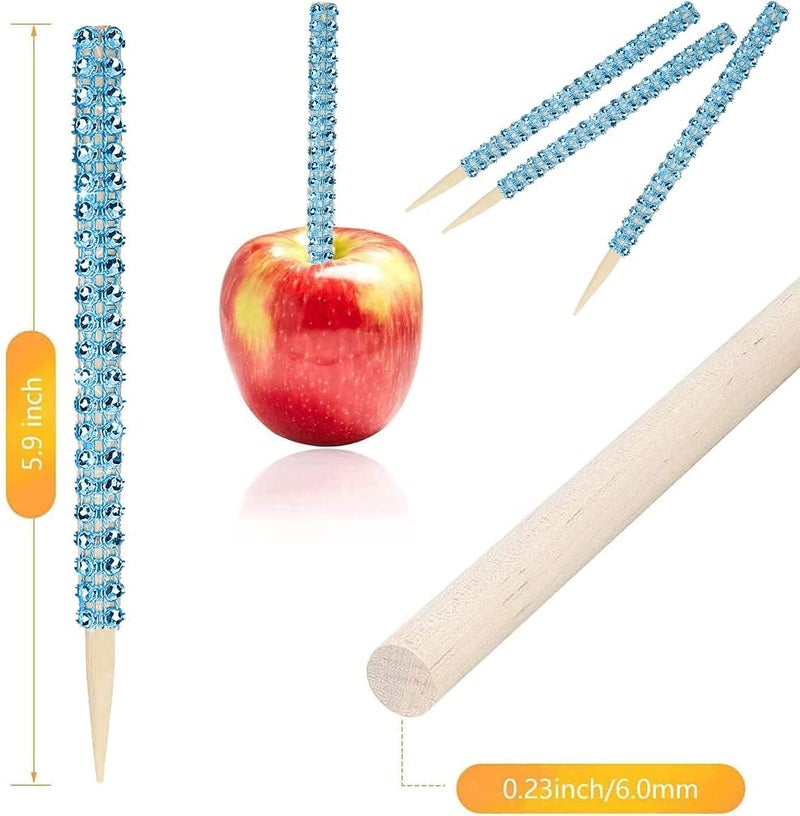MGWOTH 24 Pack Bling Candy Apple Sticks and Bags Kits, Caramel Apple Wooden Skewers,Food Bamboo Decorative Sticks for Rice Krispie Treats Cookie Cake Pops Corn Dogs with Glass Wrapper Glitter Ribbons Tie - Image 3
