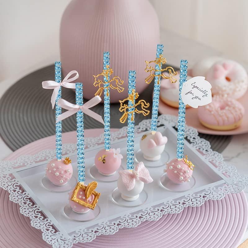 MGWOTH 24 Pack Bling Candy Apple Sticks and Bags Kits, Caramel Apple Wooden Skewers,Food Bamboo Decorative Sticks for Rice Krispie Treats Cookie Cake Pops Corn Dogs with Glass Wrapper Glitter Ribbons Tie - Image 5