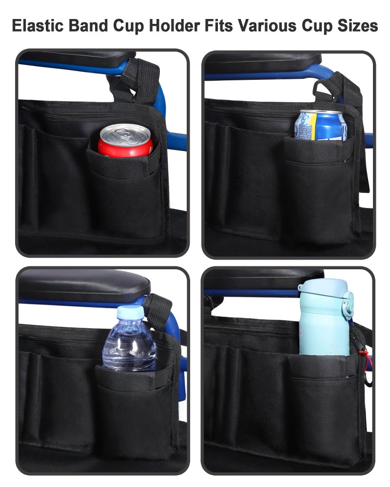 LIGHTMEUP Wheelchair Side Bag with Cup Holder - Wheelchair Armrest Pouch Accessories for Adults, Storage Bags to Hang on Side Oversized Zipper Pull for Electric Wheelchair Walker Rollator Scooter - Image 3