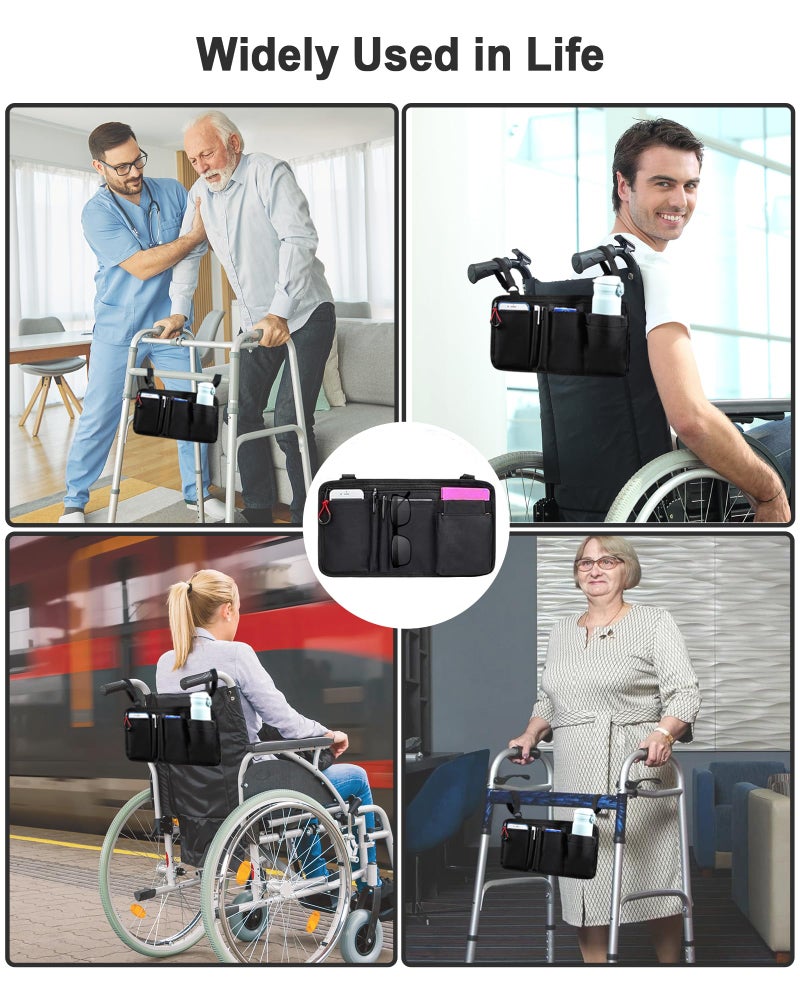 LIGHTMEUP Wheelchair Side Bag with Cup Holder - Wheelchair Armrest Pouch Accessories for Adults, Storage Bags to Hang on Side Oversized Zipper Pull for Electric Wheelchair Walker Rollator Scooter - Image 4