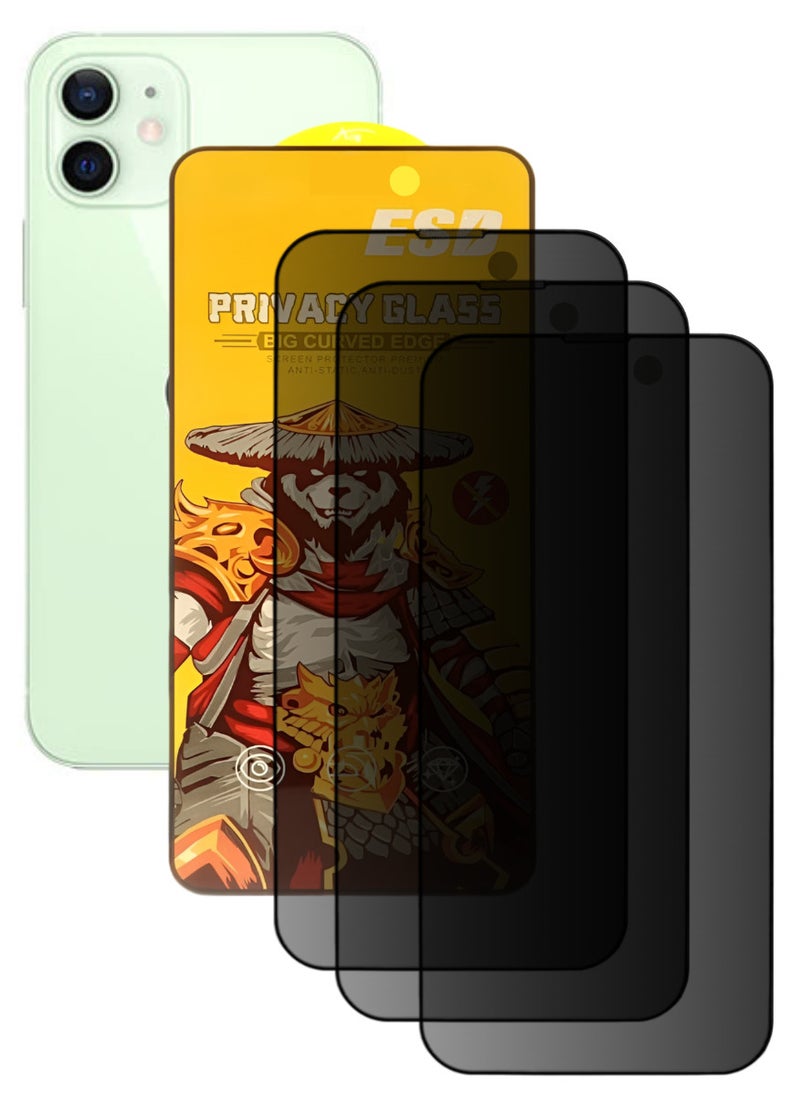 ESD 3 Pieces Tempered Dustproof Privacy Glass Screen Protector Compatible For iPhone 12 - Image 1