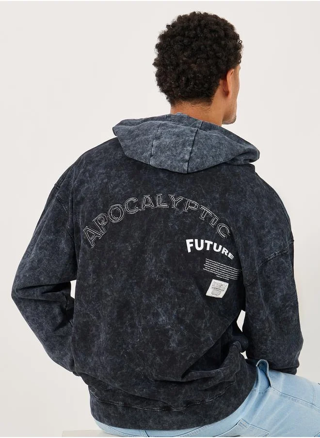 ستايلي Premium Acid Washed Oversized Terry Hoodie with Applique